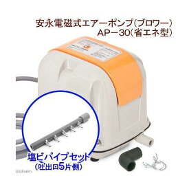 安永電磁式エアーポンプ（ブロワー）　AP－30P（省エネ型）＋塩ビパイプ　一方コック付き　吐出口5　片側キャップ付き【HLS_DU】　関東当日便