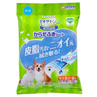 【5／10限定】当選確率2分の1！1等最大100％　デオクリーン　からだふきシート　中大型犬用　無香　15枚