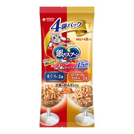 銀のスプーン　パウチ　2種のアソート　15歳が近づく頃から4個パック　60g×4個　猫　キャットフード　ウェットフード　関東当日便