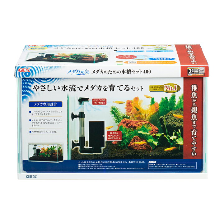 楽天市場 ｇｅｘ メダカ元気 メダカのための水槽セット ４００ 室内飼育 初心者 水槽 スポンジフィルター エアーポンプ お一人様２点限り 関東当日便 Charm 楽天市場店