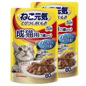 ねこ元気　総合栄養食　パウチ　成猫用（1歳から）　まぐろ入りかつお　60g×2袋　キャットフード【HLS_DU】　関東当日便