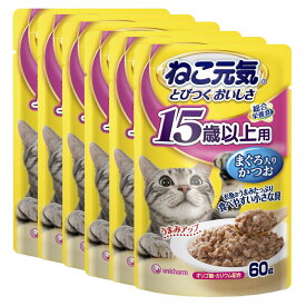 ねこ元気　総合栄養食　パウチ　15歳以上用　まぐろ入りかつお　60g×6袋　キャットフード　超高齢猫用【HLS_DU】　関東当日便