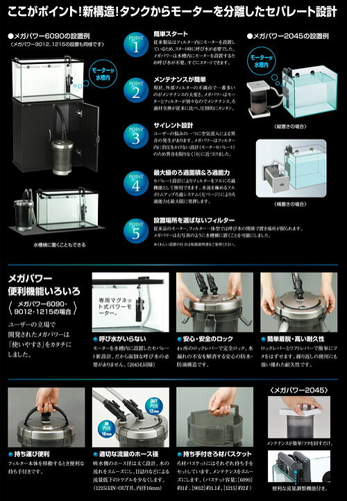 楽天市場】外部フィルター メガパワー 1215＋ろ材5種セット 水槽 