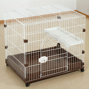 ジービー 猫用ケージ FW−C1 ホワイト×ブラウン キャスター付き 幅910×奥行き640×高さ790mm 関東当日便