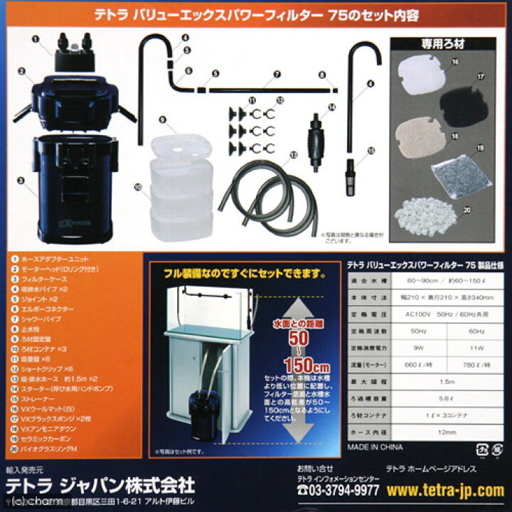 楽天市場 バリューエックスパワーフィルター ｖｘ ７５ ろ材付きセット ウールパッド 外部フィルター用 ｖ７５ １２枚 沖縄別途送料 関東当日便 Charm 楽天市場店