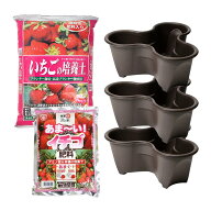 いちごタワー栽培セット　ハーベリーポット（3個）・培養土・肥料の5点セット　苗別売り　関東当日便
