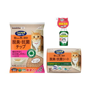 猫砂 ニャンとも清潔トイレ 脱臭・抗菌チップ 小さめの粒 4.4L + 脱臭・抗菌シート 12枚 + 実感消臭スプレー 猫 関東当日便