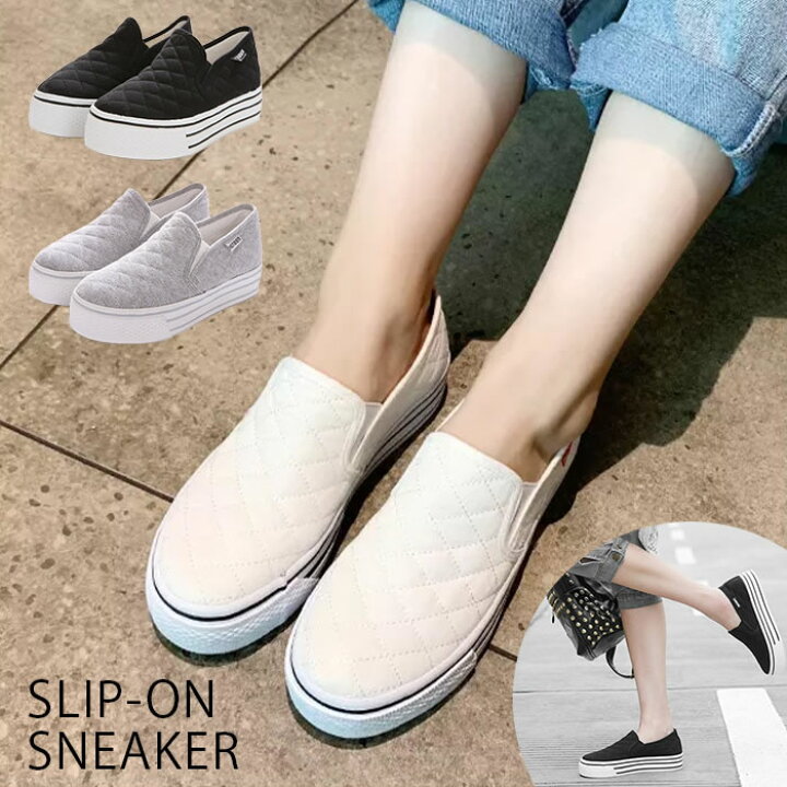 楽天市場 大人気 Renben ファッション靴 Sneakers レディース スリッポン スニーカー ぺたんこ靴 キルティング 厚底スニーカー カジュアル キャンバス ボーダー マリン 旅行 長時間 Change