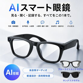 スマートグラス AIグラス カメラ付きメガネ Bluetooth5.4 ワイヤレスイヤホン 写真撮影 動画撮影 音声録音 AI画像認識 AI翻訳 音声アシスタント ハンズフリー通話 音楽再生 IP65防水 軽量 35g 長時間待機 Android iPhone対応