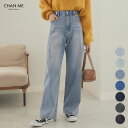 【MAX20%OFFクーポン配布中】 CHAN ME チャンミ ウエストボタンデニムワイドパンツ レディース 25秋冬 ストレッチ 全8色 ロング丈/ショート丈 XS/S/M/L/LL