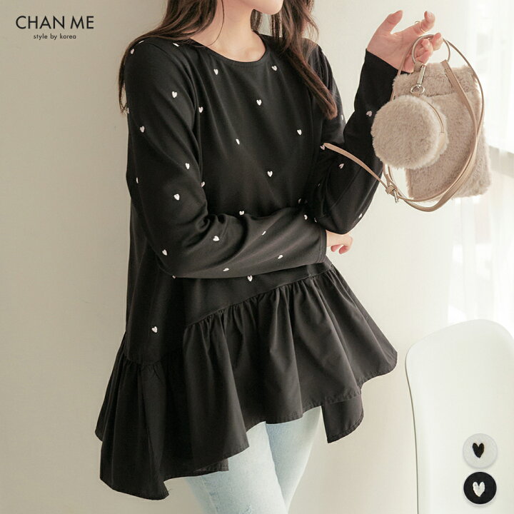 楽天市場】CHAN ME チャンミ ハート刺繍ペプラムチュニック レディース 