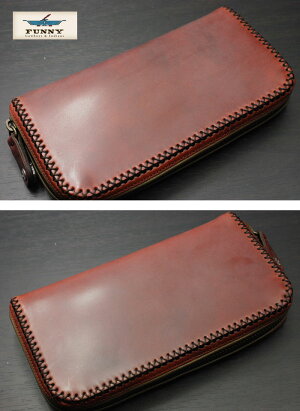 FUNNY/ファニーラウンドファスナー≪チャーリーズウォレット/CHARLIE'SWALLET≫≪コードバン/ブラウンパイピング/オリーブ≫FUNNY/長財布/本革【レザーウォレット専門店】【送料無料】【売れ筋】【楽ギフ_包装】