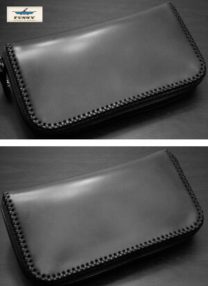 FUNNY/ファニーラウンドファスナー≪チャーリーズウォレット/CHARLIE'SWALLET≫≪コードバン/ブラックパイピング/ブラック≫FUNNY/長財布/本革【レザーウォレット専門店】【送料無料】【売れ筋】【楽ギフ_包装】
