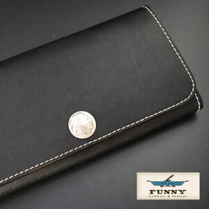 【送料無料】【日本製本革】ファニー財布メンズ長財布ウォレット≪FUNNY財布ファニーロングウォレット5セントコンチョトライフォードウォレットラティーゴレザーブラック≫レザーウォレットレザークラフト本皮本革財布三つ折り