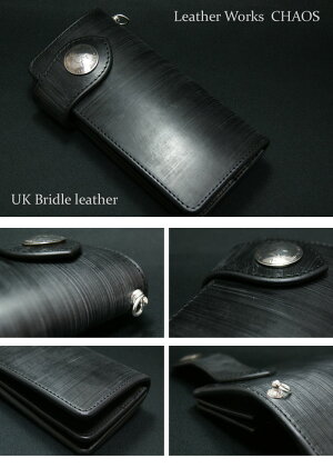 UKブライドルレザー仕様本革ウォレット日本製【レザーワークスカオス】LeatherWorksCHAOSハンドメイドライダースウォレット長財布牛革本革コンチョ付きメンズ【楽ギフ_包装】【送料無料】【smtb-m】