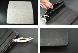 日本製/本革/長財布/ハンドメイドロングウォレット≪鰐ワニクロコダイルバックカットホワイト/ブラック≫革財布裏張り関東オイルレザー/オイルレザー/財布/本革/レザーウォレット専門店カオス/CHAOS/【楽ギフ_包装】【送料無料】