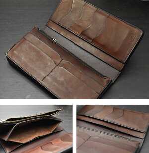 長財布メンズ革財布≪レザーワークスカオスLeatherWorksCHAOSハンドメイドロングウォレットHN壱式UKブライドルレザーブラウン≫本革ウォレット日本製【牛革本革コンチョ付き【楽ギフ_包装】【送料無料】