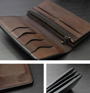 長財布メンズ革財布≪レザーワークスカオスLeatherWorksCHAOSハンドメイドロングウォレットHN壱式UKブライドルレザーブラウン≫本革ウォレット日本製【牛革本革コンチョ付き【楽ギフ_包装】【送料無料】