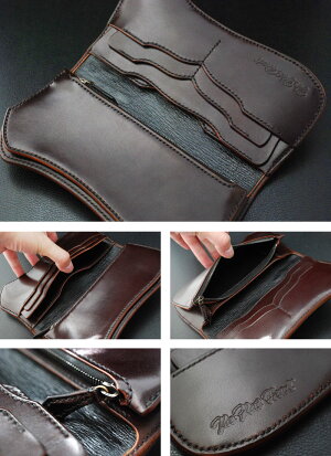 【手縫い】【即納】FLATHEAD/フラットヘッド≪STOCKBURG(ストックバーグ)FH-W004多脂革ロングウォレットブラウン/ブラック≫革財布/牛革/レザーウォレット/シルバー丸カン/スライドマチ/エンボスシンクステッチ【楽ギフ_包装】【送料無料】【売れ筋】