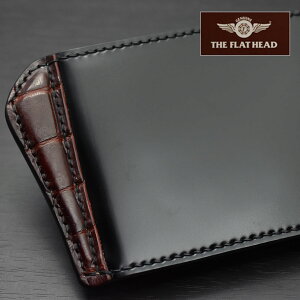【手縫い】【即納】THEFLATHEADフラットヘッド財布ウォレット≪STOCKBURGストックバーグTLM-W001コードバンクロコダイルマネークリップウォレットブラック/ブラウン≫札バサミ本革メンズ二つ折り財布馬革ワニ革【送料無料】【売れ筋】