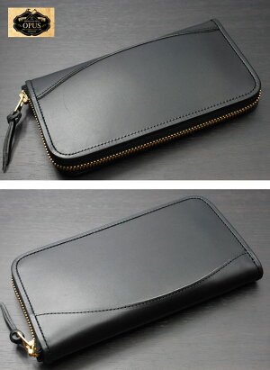 OPUS(オーパス)ブッテーロレザーラウンドジッパーパイピングウォレットブラックOPRW-01-BK【楽ギフ_包装】【送料無料】