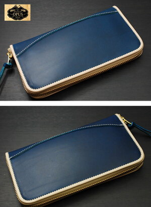 OPUS(オーパス)ブッテーロレザーラウンドジッパーパイピングウォレットブルーOPRW-02-BL【楽ギフ_包装】【送料無料】