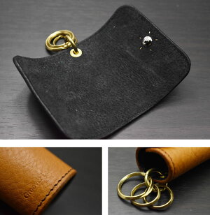 小さめサイズのキーケース【メール便対応】キーホルダーキーケース≪GrooverLeather/グルーバーレザーGKS-100-NBRN真鍮製スタッズ付きキーケースナチュラルブラウンブラスリング付き≫レザー牛革日本製牛皮手作りメンズ財布本皮本革