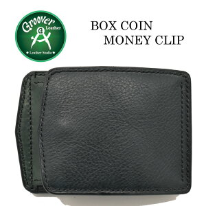 マネークリップ小銭入れ付き日本製本革財布≪GrooverLeatherグルーバーレザー手縫い札バサミボックスコインマネークリップミニウォレットモスグリーン≫レザー牛革日本製牛皮メンズ財布本皮本革かっこいいおしゃれコンパクト財布送料無料