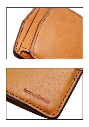マネークリップ小銭入れ付き日本製本革財布≪GrooverLeatherグルーバーレザー手縫い札バサミボックスコインマネークリップミニウォレットナチュラルブラウン≫レザー牛革日本製牛皮手作りメンズ財布本皮本革かっこいいおしゃれコンパクト送料無料