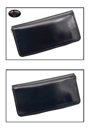 【純日本製】【手縫いピッチ3.5mm】≪OLDPOINT-CLASSICWORKOFART-オールドポイントクラシック・ワーク・オブ・アート手縫いラウンドファスナーウォレットホーウィン社シェルコードバンネイビー/ボルドー≫イタリアンレザー馬臀部革メンズ財布本革【送料無料】
