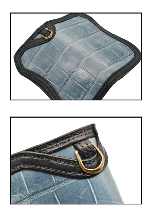 【1点物】クロコダイル長財布日本製手縫いピッチ3.5mmOLDPOINT-CLASSICWORKOFART-オールドポイントジャパンメイド手縫いDリング付きロングウォレットインレイシャムワニクロコダイルアクアグレー/ブラックワニ革かっこいいメンズ財布本革送料無料