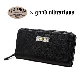 【ハンドメイド 手縫い 革工房】【OLD POINT -匠- × good vibrations】受注生産 日本製 長財布 ラウンドファスナー ウォレット ブラック マリア＆メキシカンスカル シルバー製プレート付き 別注モデル グッドバイブレーションズ