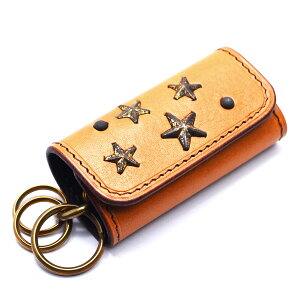 【正規取扱店】小さめサイズのキーケース【メール便対応】キーホルダーキーケース≪GrooverLeather/グルーバーレザーGKS-100-NBRN真鍮製スタッズ付きキーケースナチュラルブラウンブラスリング付き≫レザー牛革日本製メンズ財布本皮本革