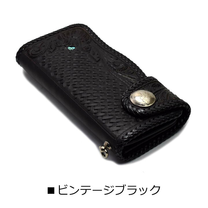 楽天市場】【ビンテージコインコンチョ付き】ハンドメイド 長財布  