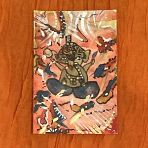 【「夢を叶える!」ガネーシャアート「恵」(はがきサイズ)】ガネーシャ チャクラ 瞑想 スピリチュアル ギフト  高級インド雑貨カオス