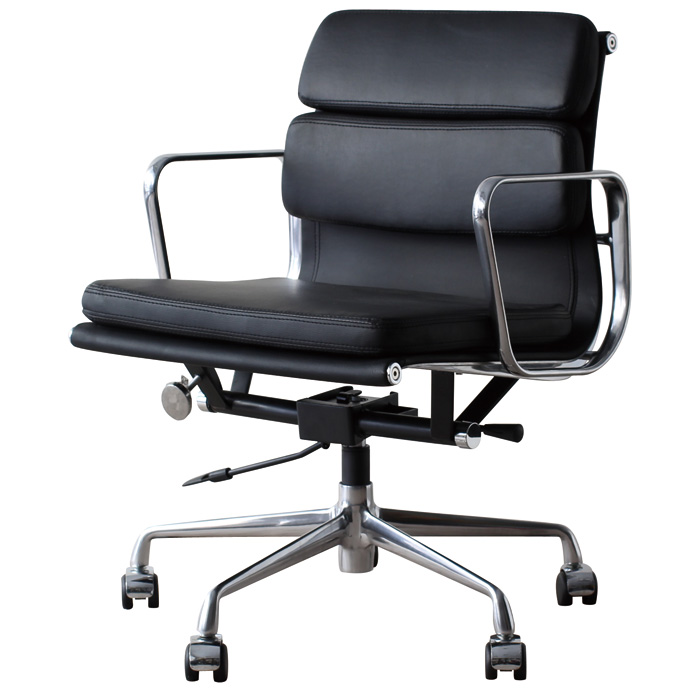 イームズ アルミナムチェア オフィスチェア ミドルバック ソフトパッド ブラック PVC アルミナムグループ eames おしゃれ かっこいい  デザイナー ミッドセンチュリー チェア 椅子 リプロダクト ジェネリック 黒 | イームズチェア