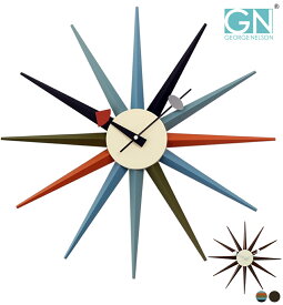 ジョージネルソン 時計 掛け時計 サンバーストクロック マルチカラー ネルソンクロック 掛時計 壁掛け時計 おしゃれ かっこいい 太陽 正規品 レトロ 北欧 木製 北欧 時計 壁掛け 壁掛 時計 ウォールクロック ミッドセンチュリー ブラウン ウォルナット ウォールナット
