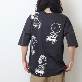 スヌーピー Tシャツ トップス 半袖 ヘビーウェイト ドロップショルダー プリント PEANUTS SNOOPY
