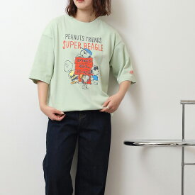 スヌーピー Tシャツ 半袖 トップス ドロップショルダー ヘビーウェイト プリント SNOOPY PEANUTS