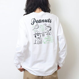 スヌーピー Tシャツ 長袖 ロンT トップス バック プリント オラフ ウッドストック アウトドア SNOOPY PEANUTS