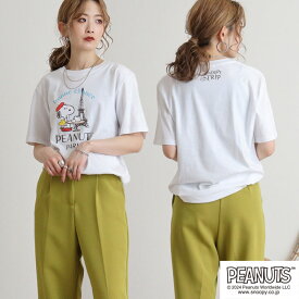 スヌーピー Tシャツ 半袖 トップス 旅行 旅 フランス ウッドストック プリント SNOOPY PEANUTS
