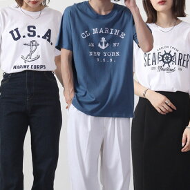 Tシャツ トップス 半袖 プリント マリン柄