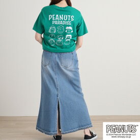 スヌーピー ピーナッツ Tシャツ トップス 半袖 バック プリント 刺繍 SNOOPY PEANUTS