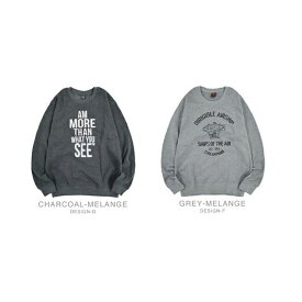 スウェット プリント トレーナー メンズ　レディース クルーネック 起毛 D柄 杢チャコール F柄 杢グレー