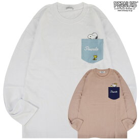 スヌーピー ビーグルスカウト 刺繍 ポケット Tシャツトップス 長袖 SNOOPY PEANUTS