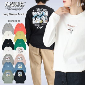 スヌーピー Tシャツ 長袖 トップス 刺繍 バック プリント ポケット