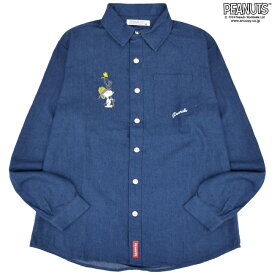 スヌーピー デニム 長袖 シャツ 刺繍 フライングエース ウッドストック SNOOPY PEANUTS