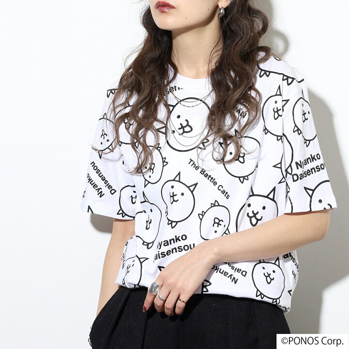 楽天市場】にゃんこ大戦争 Tシャツ 半袖 プリント 総柄 トップス 