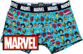 【パンツ3枚購入メール便送料無料】マーベル MARVEL ヒーロー集合柄 ボクサーパンツ [M］サイズ メンズ ブルー レッド プレゼント