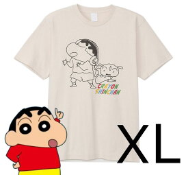 クレヨンしんちゃん コットンTシャツ XLサイズ ベージュ ミュージック柄 シンプル/半袖/おしゃれ/可愛い/夏/プリント/ニュアンスカラー